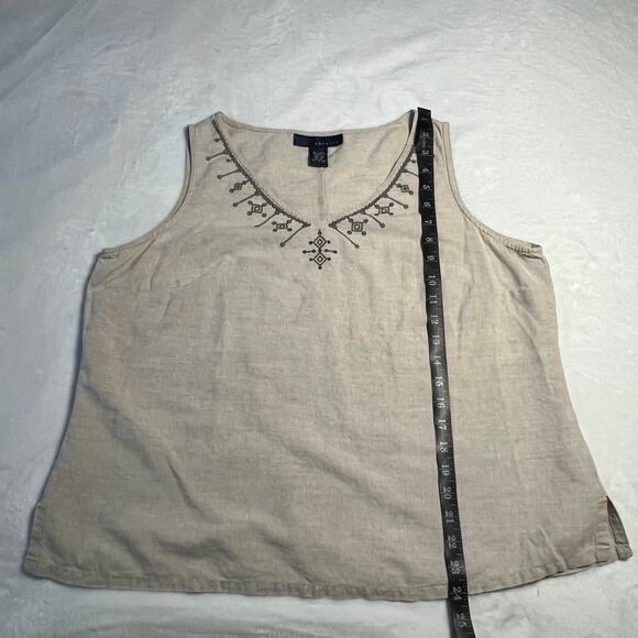 Venezia V-Neck Sleeveless Blouse Size 14/16 Cotton Linen Blend Floral Embroidery - Picture 6 of 6